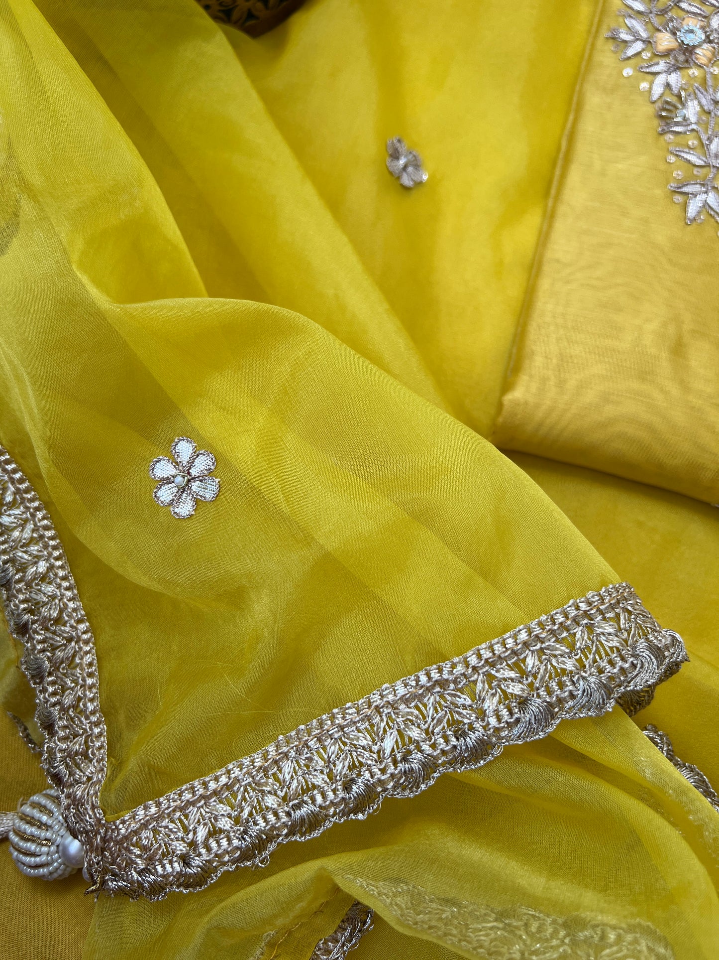 Sunshine Yellow Handwork Chanderi