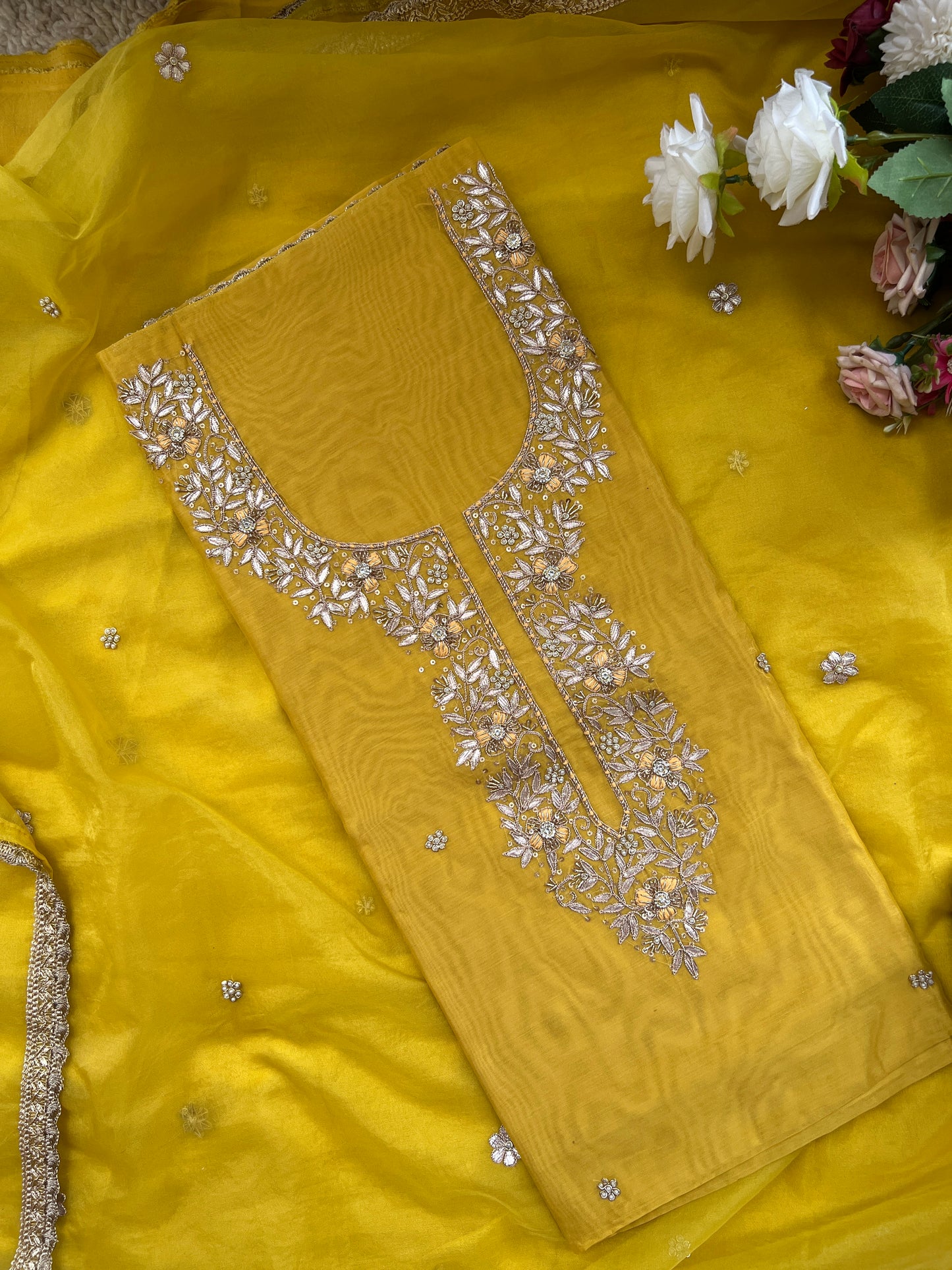 Sunshine Yellow Handwork Chanderi