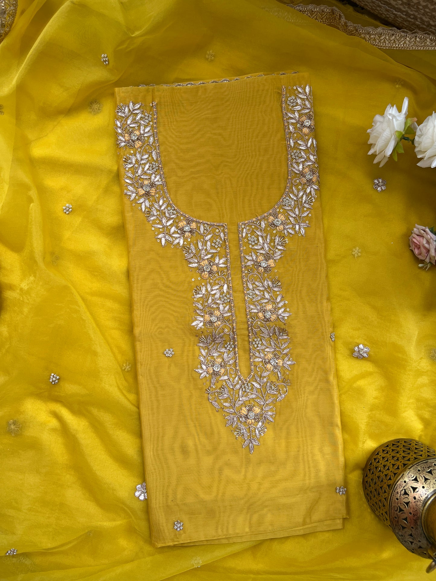 Sunshine Yellow Handwork Chanderi