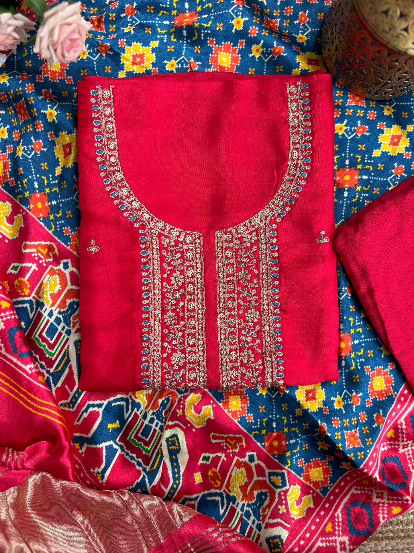 Red  Patola Silk Designer Dupatta