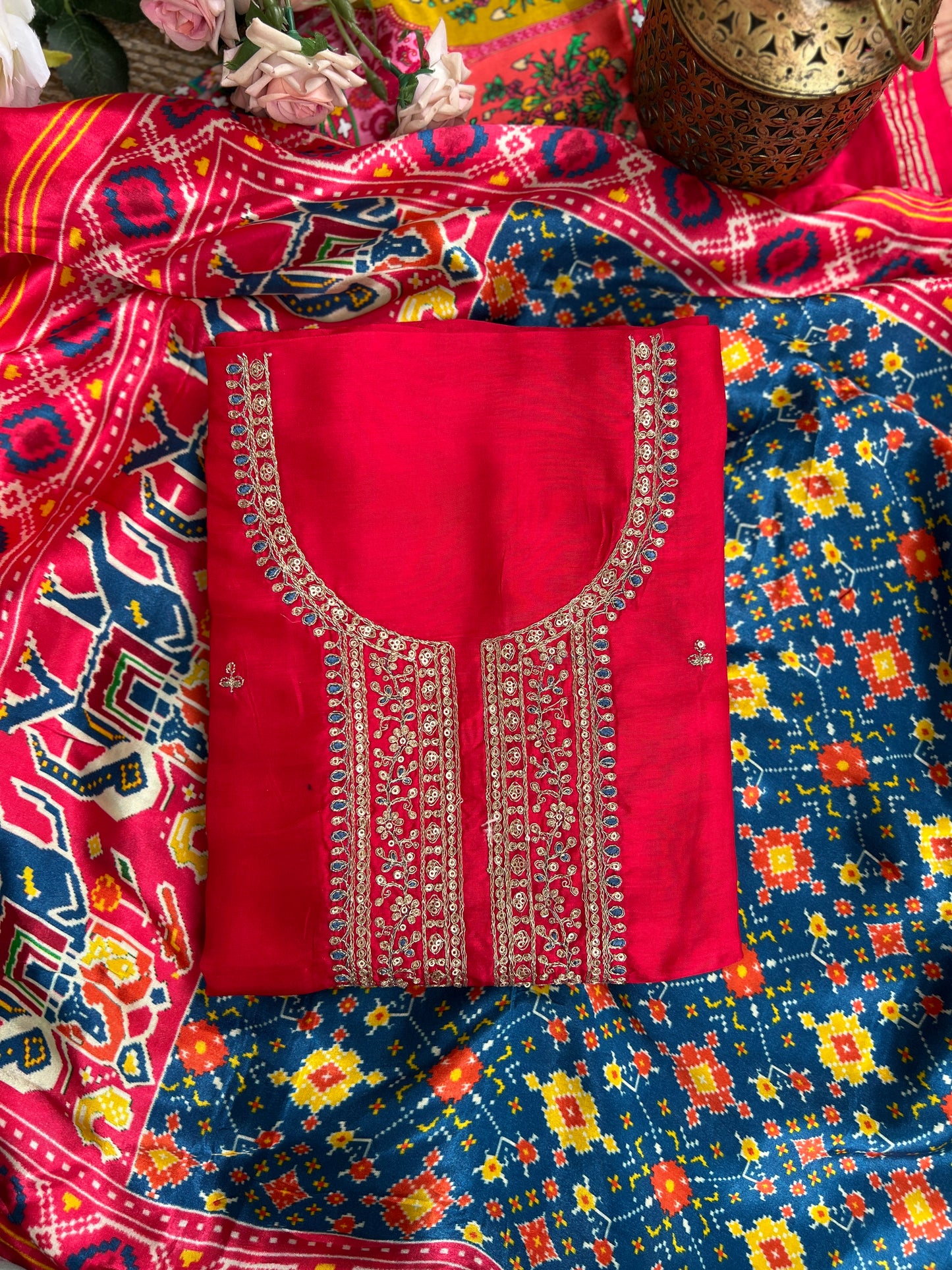 Red  Patola Silk Designer Dupatta