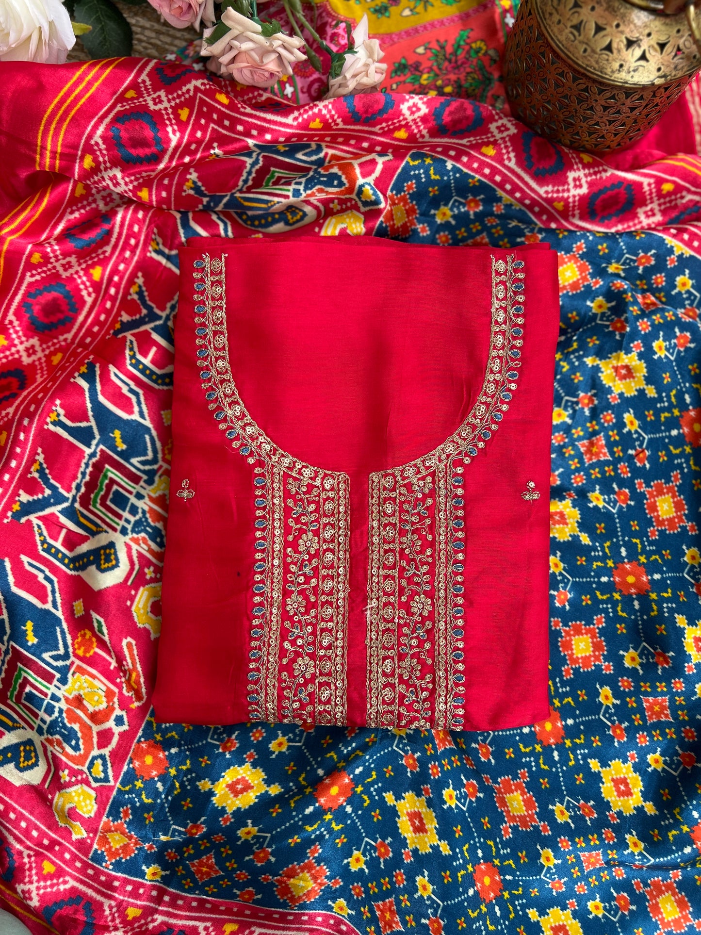 Red  Patola Silk Designer Dupatta