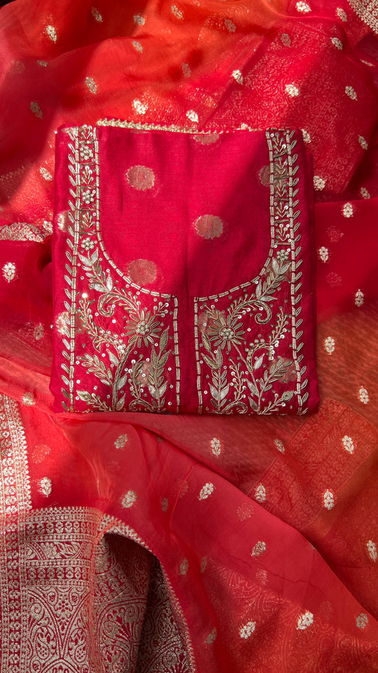 Fire Brick Red with dual Tone Dupatta